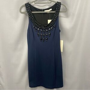 Boston Proper Embellished Scoop Neckline Blue Sleeveless Knit Dress NWT